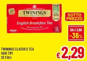 A&O Twinings classics tea vari tipi 25 filtri offerta