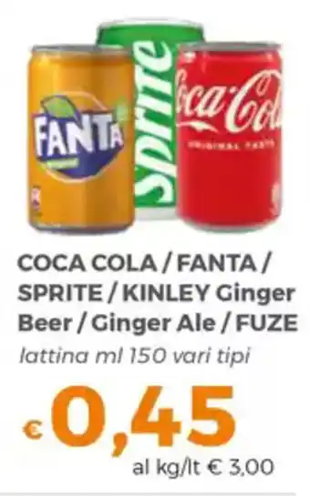 Tocal COCA COLA / FANTA / SPRITE/KINLEY Ginger Beer/Ginger Ale/FUZE offerta