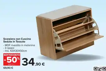 Carrefour Scarpiera con Cuscino Seduta in Tessuto offerta