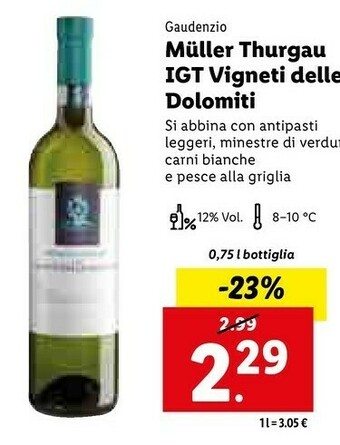Lidl Gaudenzio muller thurgau igt vigneti delle dolomiti offerta