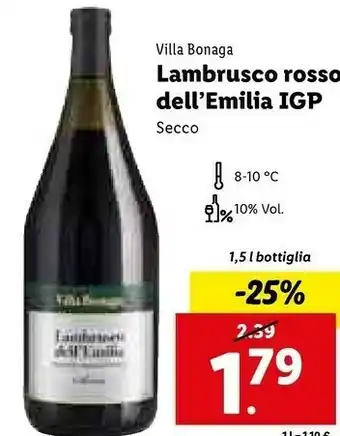 Lidl Lambrusco rosso dell'emilia igp offerta