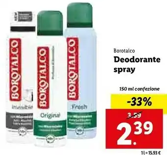 Lidl Deo spray invisible fresh 150 ml unisex deodorante spray offerta