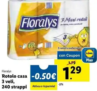 Lidl Floralys rotolo casa 3 veli, 240 strappi offerta
