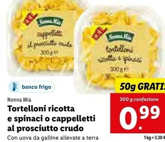 Lidl Tortelloni ricotta e spinaci offerta