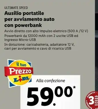 Lidl Ultimate speed ausilio portatile per avviamento auto con powerbank offerta