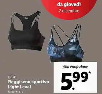Lidl Crivit reggiseno sportivo light level offerta
