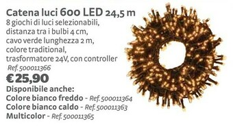 Bricocenter Catena luci 600 led 24,5 m offerta