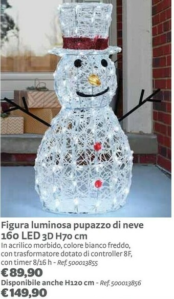 Bricocenter Figura luminosa pupazzo di neve 160 led 3d h70 cm offerta
