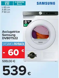 Carrefour SAMSUNG Asciugatrice DV80T522 offerta