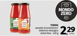 Pam TERRAE passata di pomodoro/ datterino biologico nichel free offerta