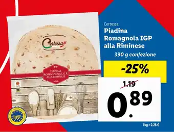 Lidl Certossa Piadina Romagnola IGP alla Riminese offerta