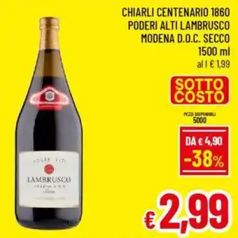 A&O Chiarli centenario 1860 poderi alti lambrusco modena d.o.c. secco offerta