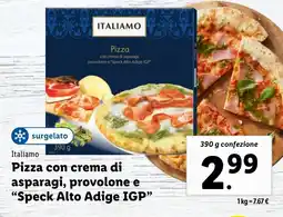 Lidl Italiamo Pizza con crema di asparagi, provolone e "Speck Alto Adige IGP" offerta