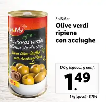 Lidl Sol&Mar Olive verdi ripiene con acciughe offerta