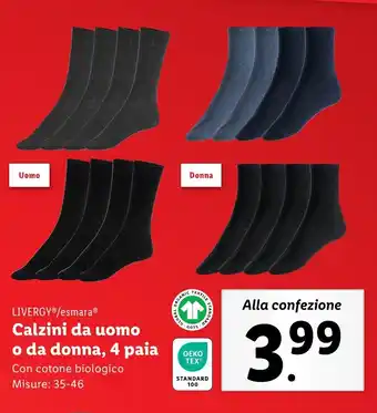 Lidl LIVERGY/esmara Calzini da uomo o da donna, 4 paia offerta