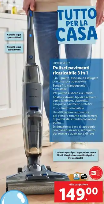 Lidl SILVERCREST Pulisci pavimenti ricaricabile 3 in 1 offerta