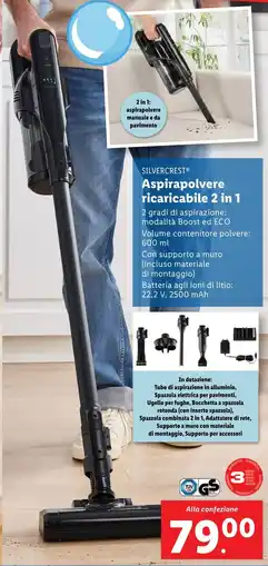 Lidl SILVERCREST Aspirapolvere ricaricabile 2 in 1 offerta