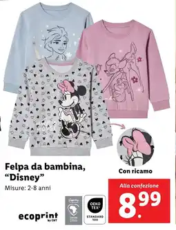 Lidl Felpa da bambina, "Disney" offerta