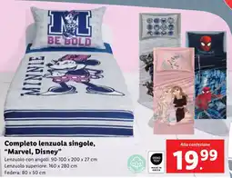 Lidl Completo lenzuola singole, "Marvel, Disney" offerta