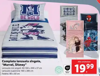 Lidl Completo lenzuola singole, "Marvel, Disney" offerta