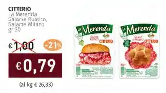 Prezzemolo e Vitale CITTERIO La Merenda Salame Rustico, Salame Milano offerta