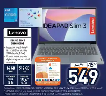 Unieuro LENOVO Ideapad slim 3 (83emo0osix) offerta