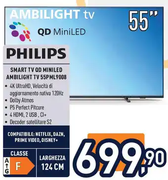 Unieuro PHILIPS Smart tv qd miniled ambilight tv 55pml9008 offerta