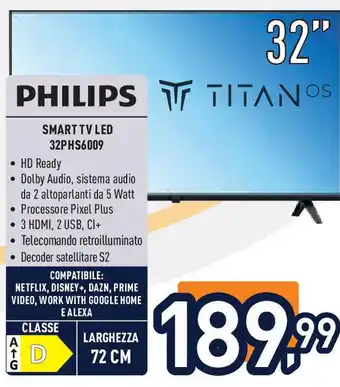 Unieuro PHILIPS smart tv led 32phs6009 offerta