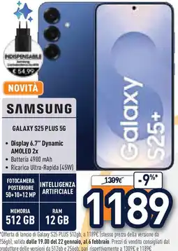 Unieuro SAMSUNG Galaxy s25 plus 5g offerta