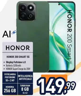 Unieuro Honor 200 smart 5g offerta