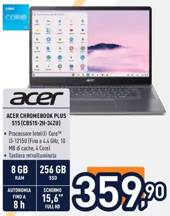 Unieuro ACER Chromebook plus 515 (cb515-2h-34zu) offerta