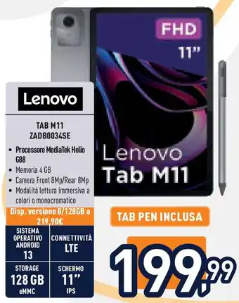 Unieuro LENOVO Tab m11 zadb0034se offerta