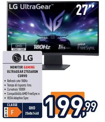 Unieuro LG Monitor gaming ultragear 27gs60qn offerta