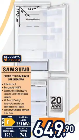 Unieuro SAMSUNG Frigorifero combinato brb26600eww offerta