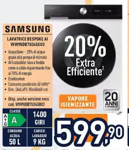 Unieuro SAMSUNG Lavatrice bespoke ai ww90db7u34geu3 offerta