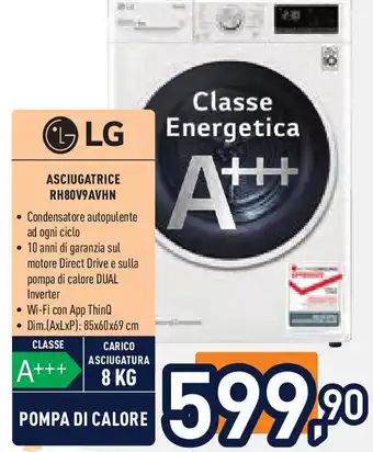 Unieuro LG Asciugatrice rh80v9avhn offerta