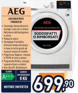 Unieuro AEG Asciugatrice tr8g83cw offerta