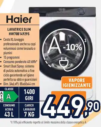 Unieuro HAIER Lavatrice slim hw70b14929s offerta