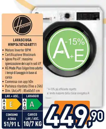 Unieuro HOOVER Lavasciuga hwps41074dab711 offerta