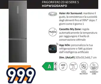 Unieuro HAIER Frigorifero 2d 60 serie 5 hdpw5620anpd offerta