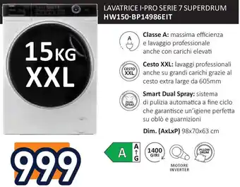 Unieuro HAIER Lavatrice i-pro serie 7 superdrum hw150-bp14986eit offerta