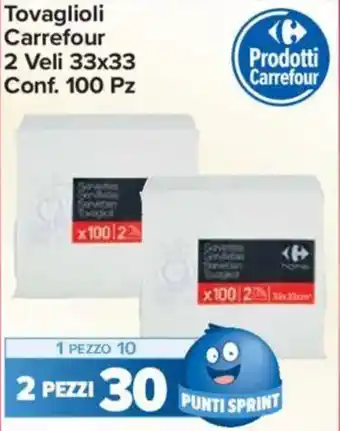 Carrefour Express Tovaglioli Carrefour 2 Veli 33x33 Conf. 100 Pz offerta