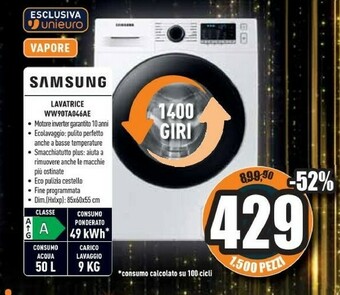 Unieuro Ww90ta046ae lavatrice caricamento frontale 9 kg 1400 giri/min bianco offerta