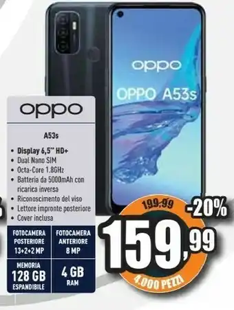 Unieuro A53s 16,5 cm (6.5") doppia sim coloros 7.2 4g usb tipo-c 4 gb 128 gb 5000 mah nero offerta
