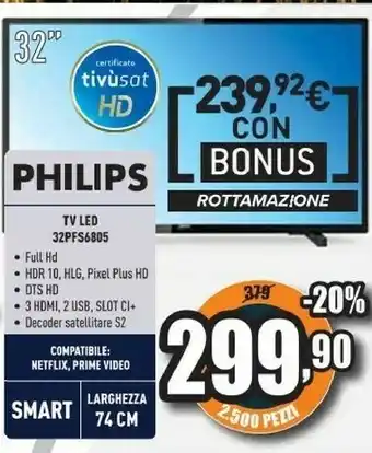 Unieuro 6800 series 32pfs6805/12 tv 81,3 cm (32") full hd smart tv wi-fi nero offerta