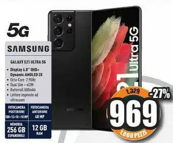 Unieuro Galaxy s21 ultra 5g 256 gb display 6.8" dynamic amoled 2x phantom silver offerta