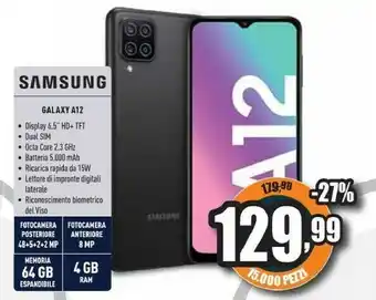 Unieuro Galaxy a12 sm-a125f 16,5 cm (6.5") doppia sim 4g usb tipo-c 4 gb 64 gb 5000 mah blu offerta