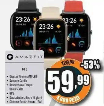 Unieuro Gts 4,19 cm (1.65") amoled grigio gps (satellitare) offerta