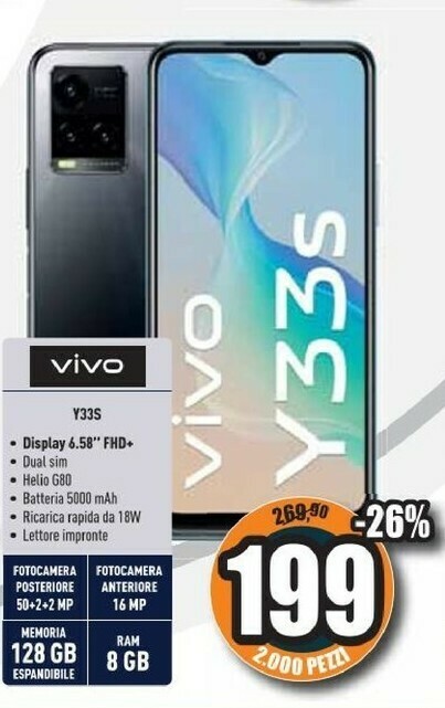 Smartphone y33s offerta di Unieuro