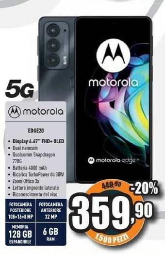 Unieuro Edge 20 17 cm (6.7") doppia sim android 11 5g usb tipo-c 6 gb 128 gb 4000 mah grigio offerta